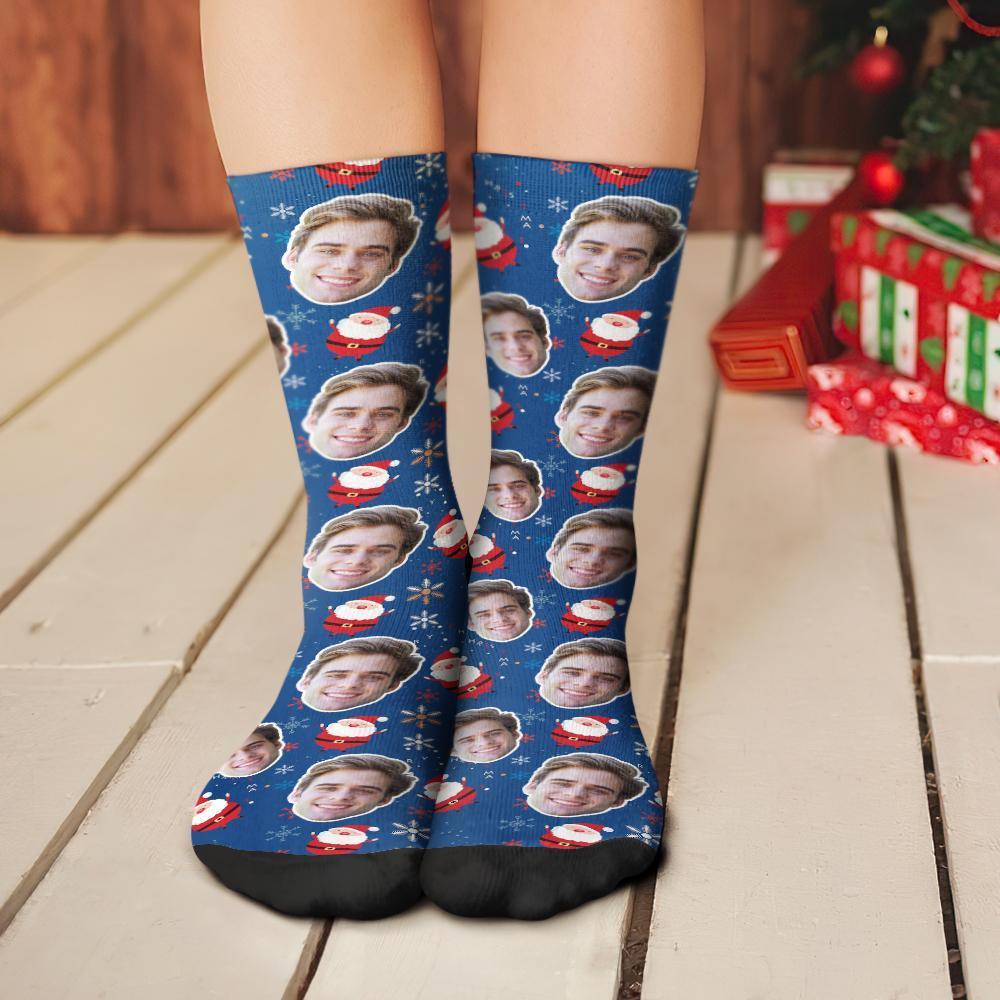 Custom Christmas Socks Personalised Face Socks Unique Christmas Gifts - Deep Blue