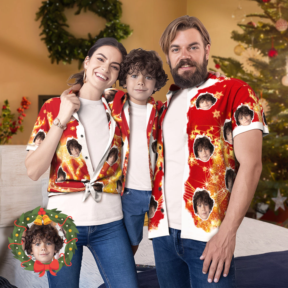 Custom Face Merry Christmas Family Matching Aloha Set Personalised Matching Hawaii Tees - MyHawaiianShirtsAU