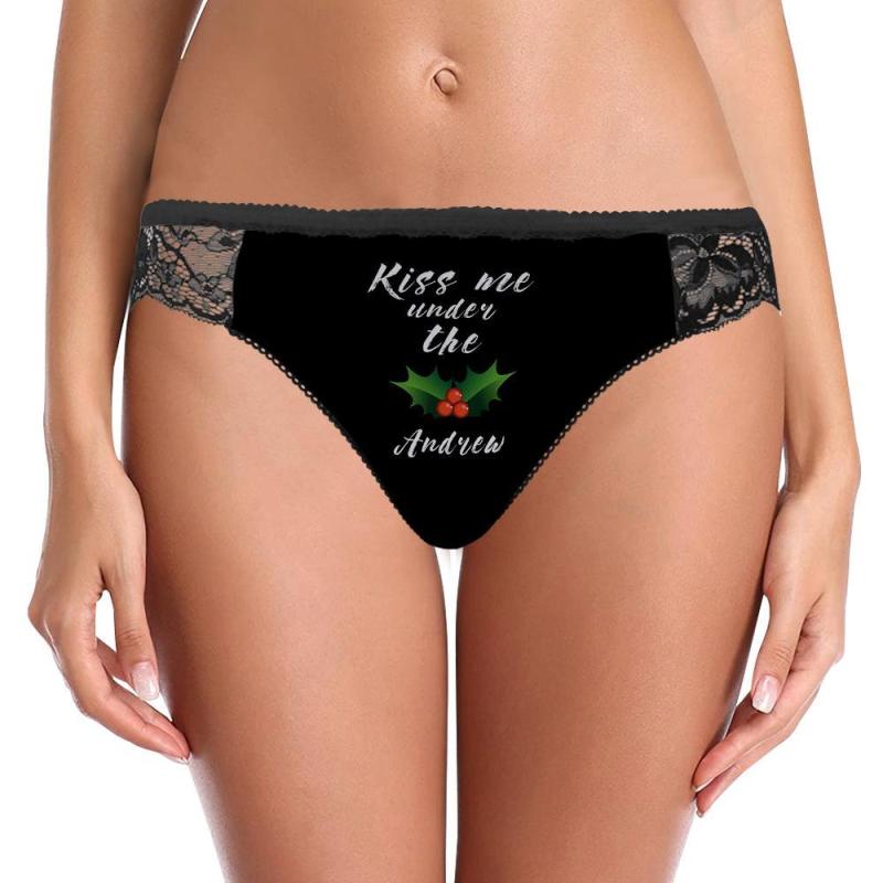 Custom Name Lace Panty Women Sexy Panties Kiss Me Under The Mistletoe