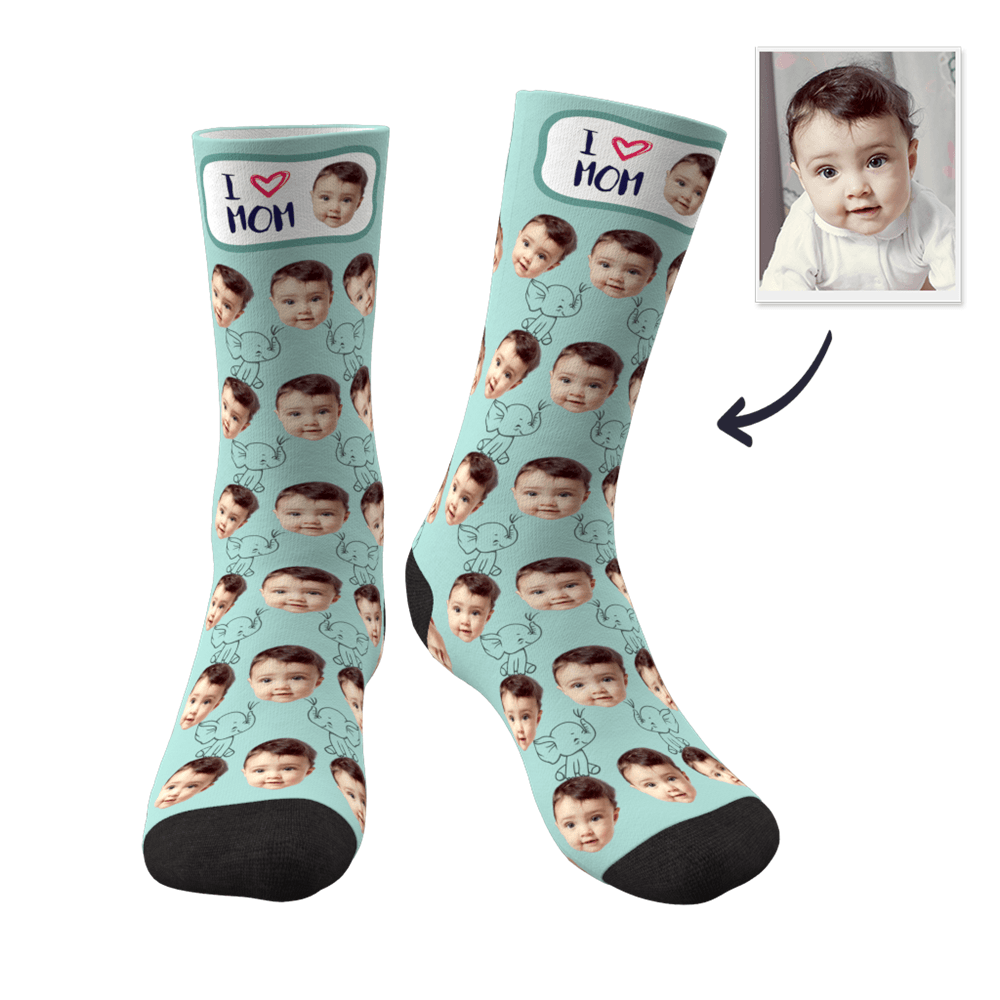 Custom Mom Gift Face Socks - I Love Mom