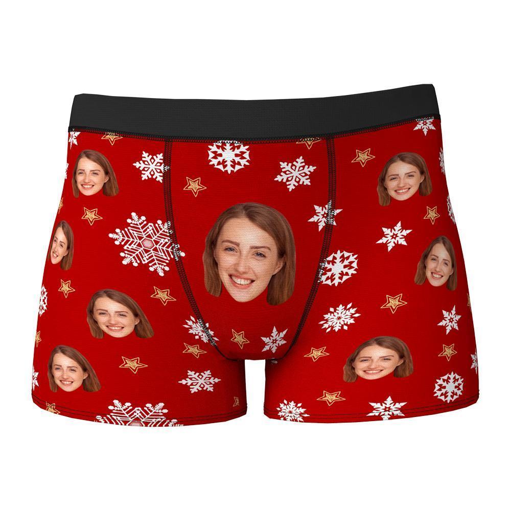 Custom Face Boxers Shorts Christmas Snowflakes Personalised Photo Underwear Christmas Gift for Men