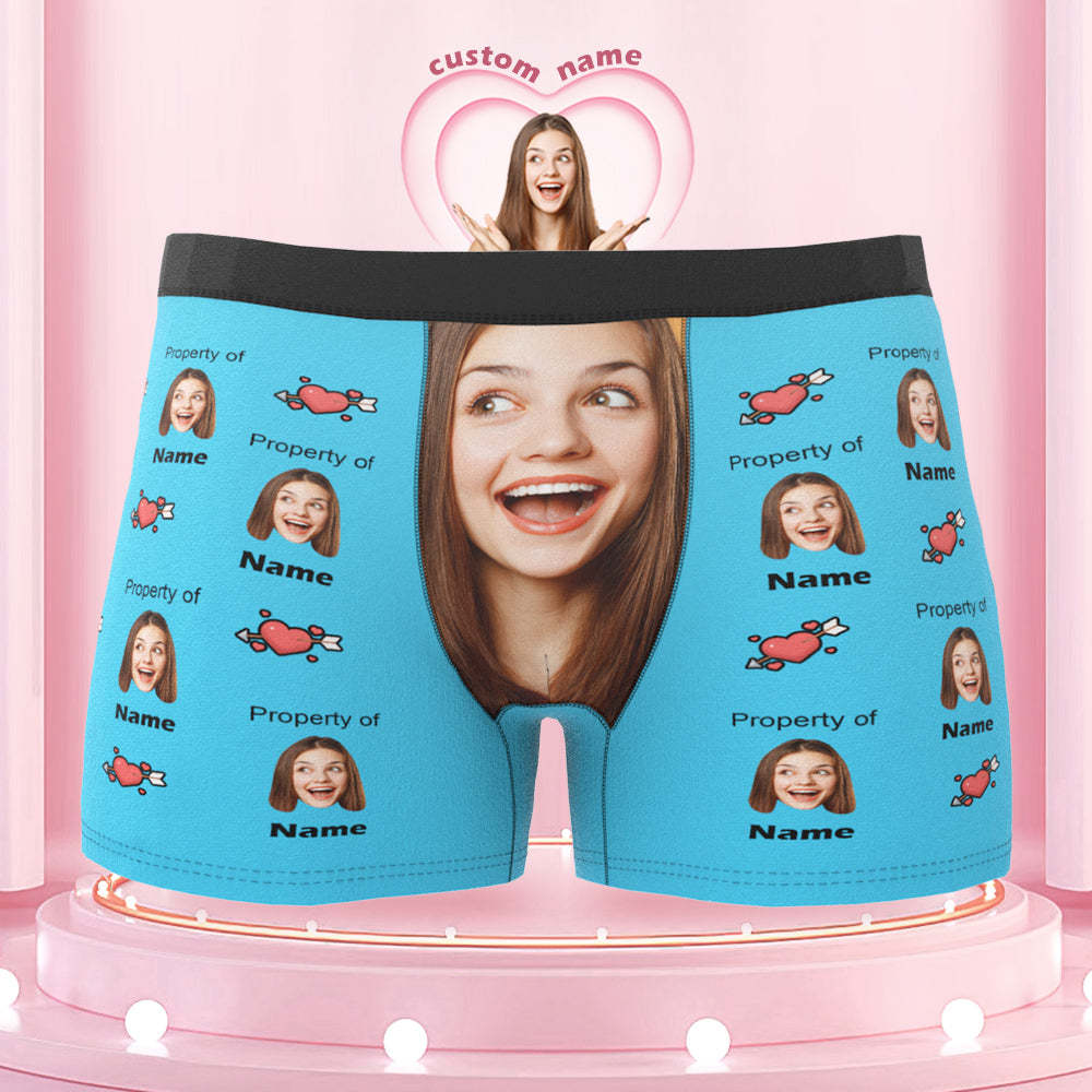 Customized Boxer Briefs Love Heart Property of Name Men's Personalised Underwear Funny Gift - MyFaceUnderwearAU
