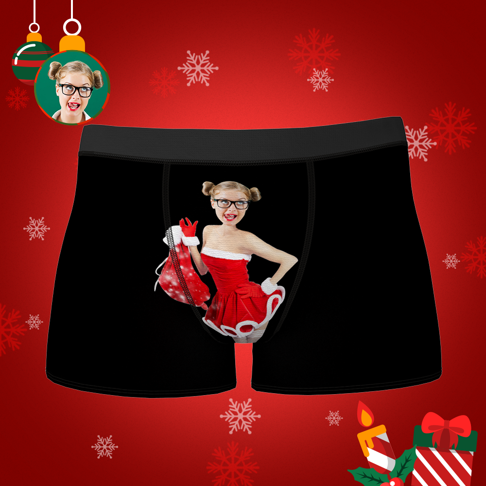 Custom Christmas Girl Face Boxers Shorts Personalised Photo Underwear 