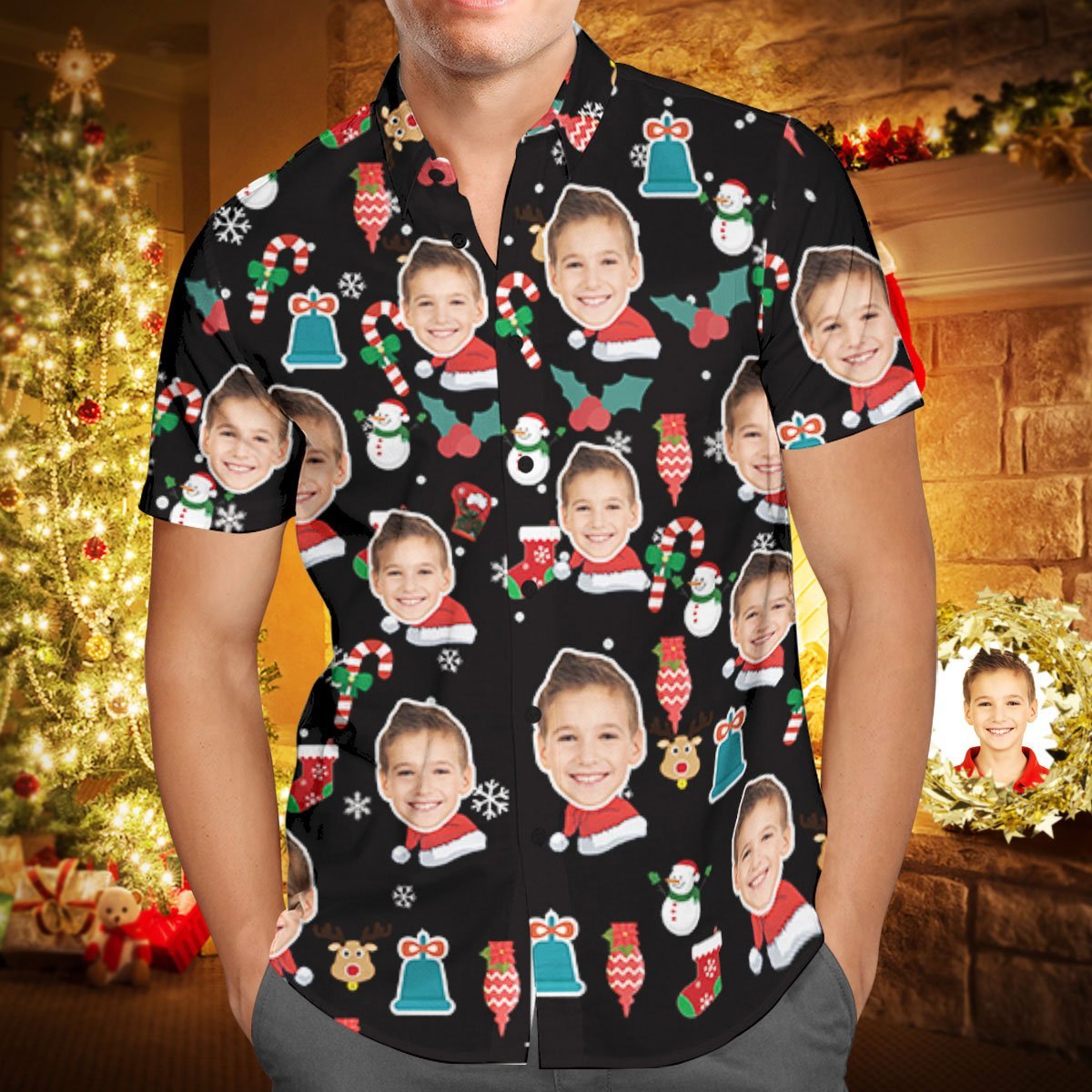 Custom Face Personalised Christmas Hawaiian Shirt Candy Cane Christmas Holiday Gifts