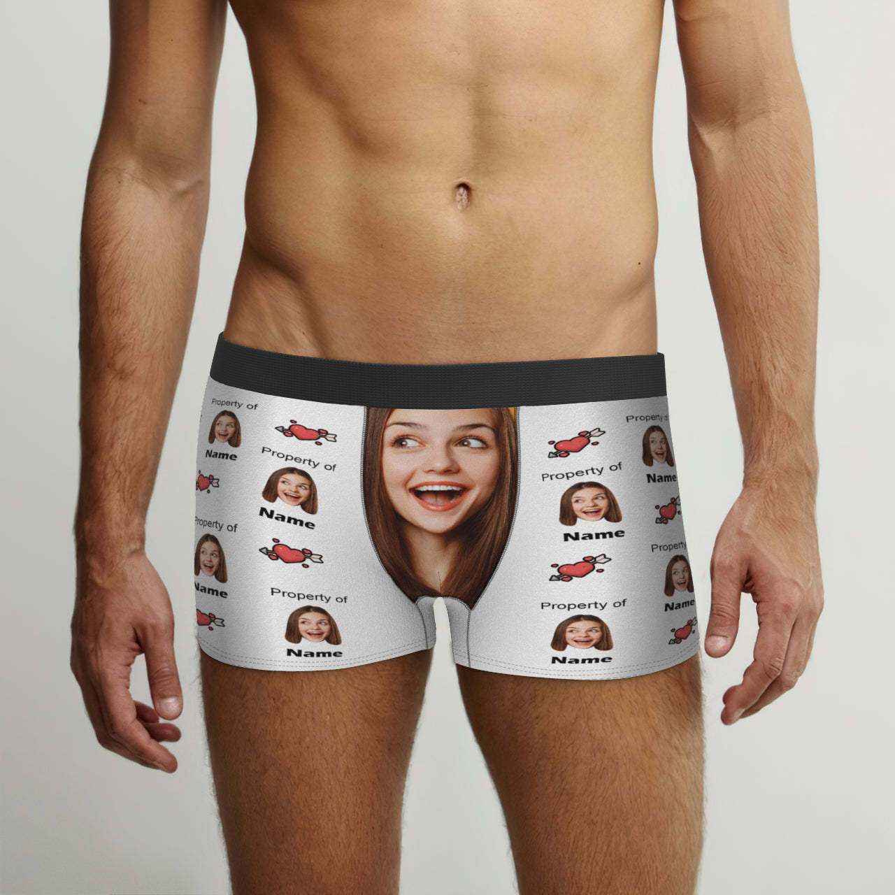Customized Boxer Briefs Love Heart Property of Name Men's Personalised Underwear Funny Gift - MyFaceUnderwearAU