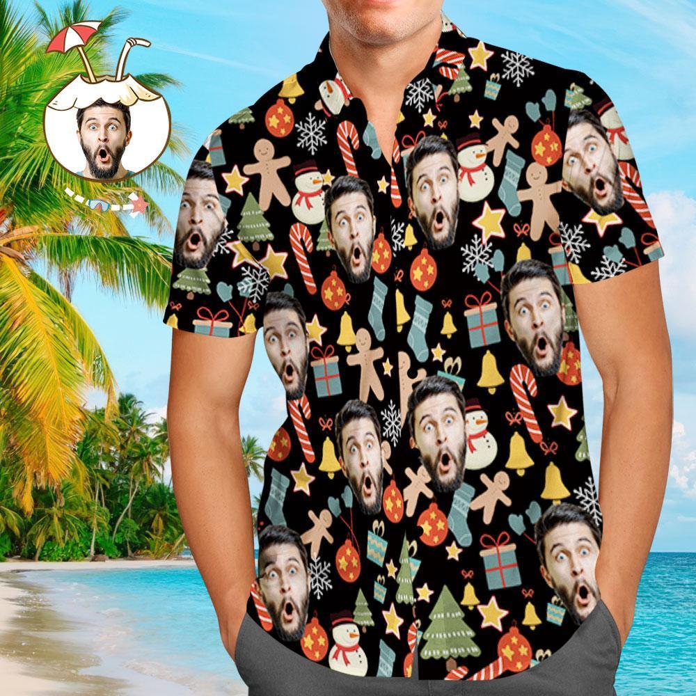 Custom Face Shirt Personalised Photo Men's Hawaiian Shirt Christmas Su