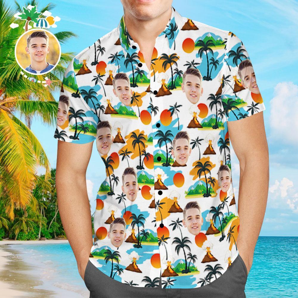 Custom Hawaiian Shirt Men Face Landscape Design Aloha Beach Shirt For 