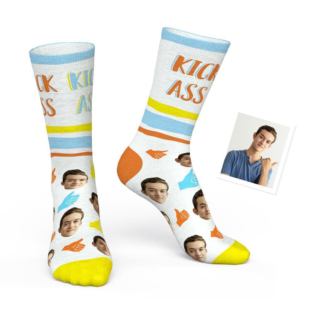 Custom Sign Language Sock with Your Face - Kick Ass