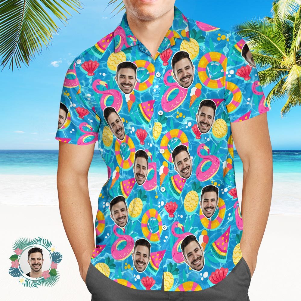 Custom Men's Shirt Face All Over Print Hawaiian Shirt Pool-Floaties - MyFaceUnderwearAU