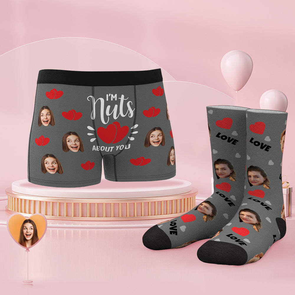 Custom Face Boxer Shorts And Socks Set I'm Nuts About You - MyFaceUnderwearAU