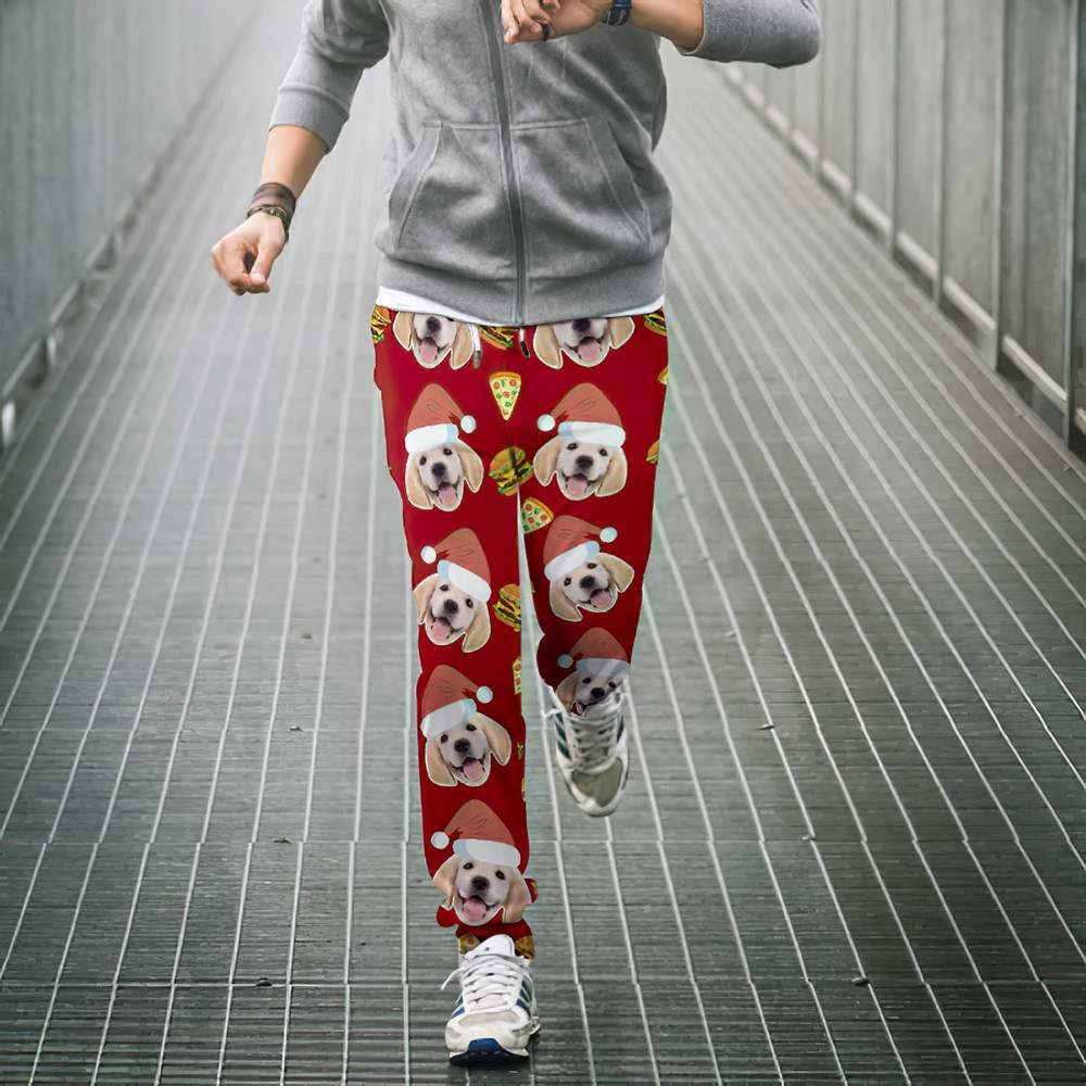 Custom Face Christmas Sweatpants Unisex Joggers with Pizza and Burger - MyFaceUnderwearAU