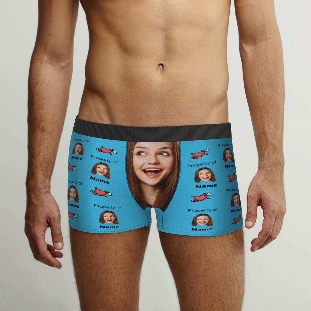 Customized Boxer Briefs Love Heart Property of Name Men's Personalised Underwear Funny Gift - MyFaceUnderwearAU