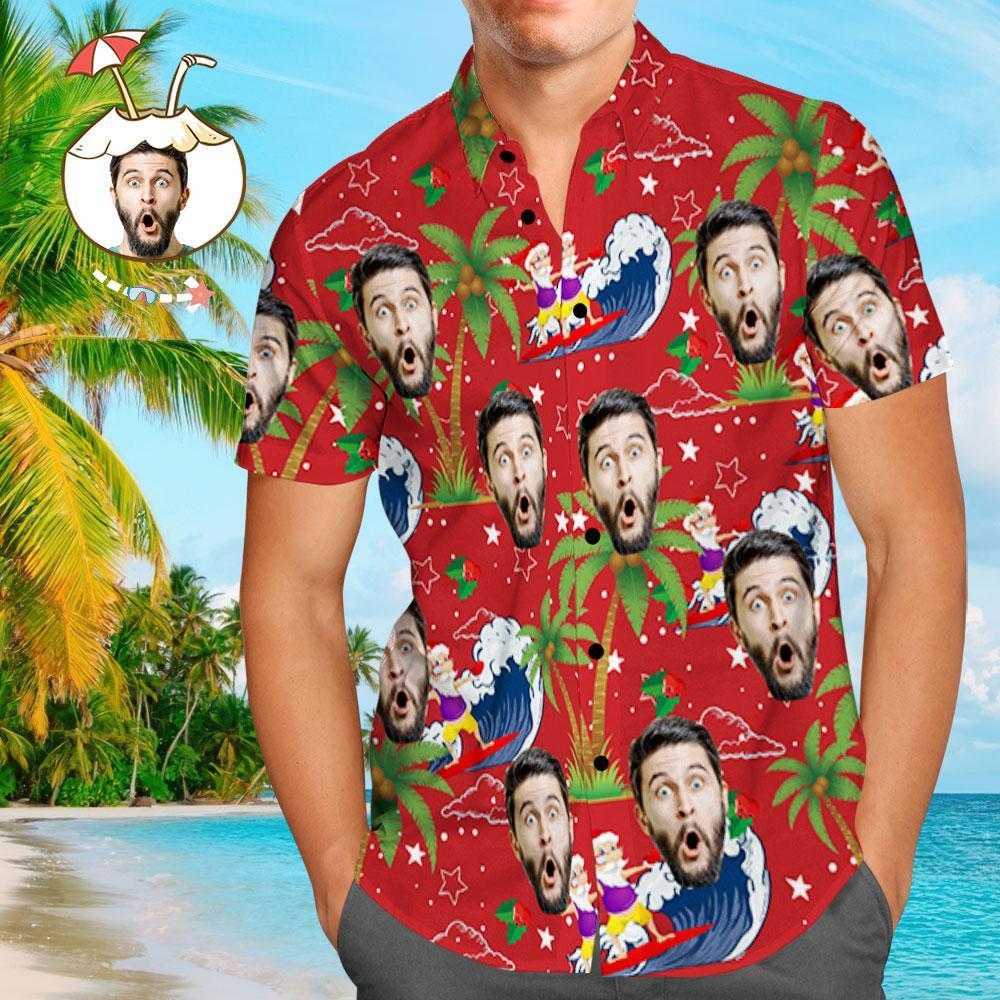 Custom Face Shirt Personalised Photo Men's Hawaiian Shirt Christmas Gi