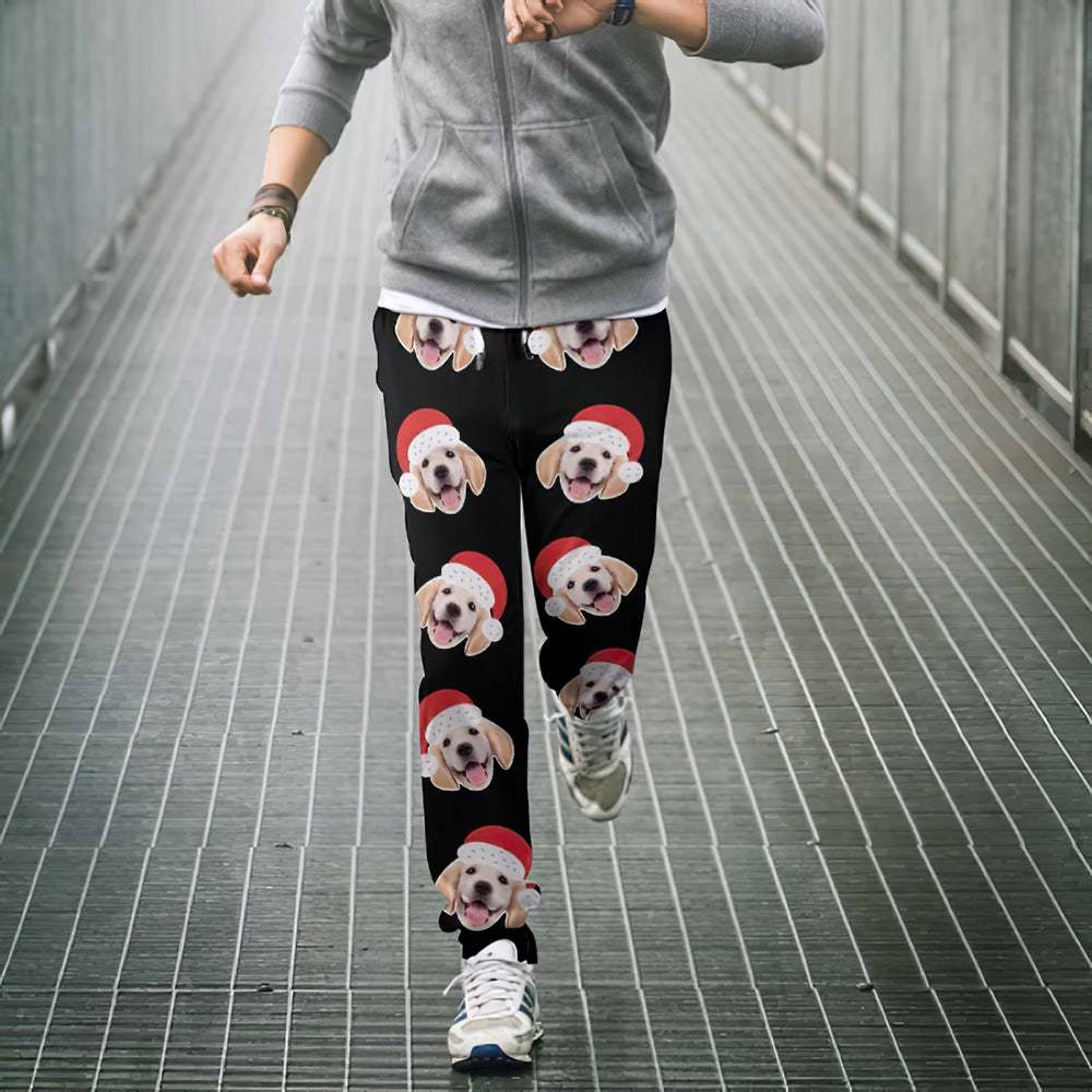 Custom Face Sweatpants Unisex Joggers with Christmas Hat Christmas Gift - MyFaceUnderwearAU