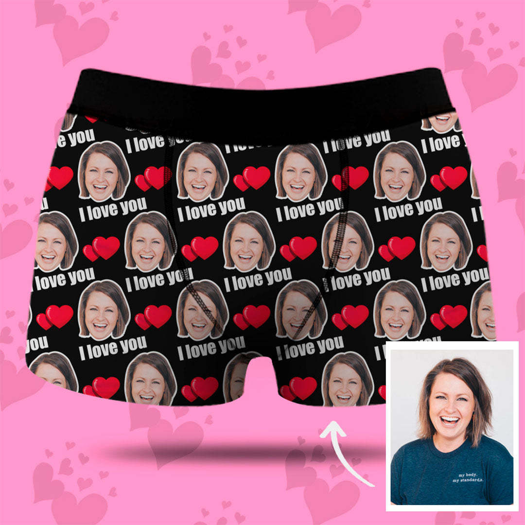 Men's Custom Face Boxer Shorts I Love You Funny Gift For Him