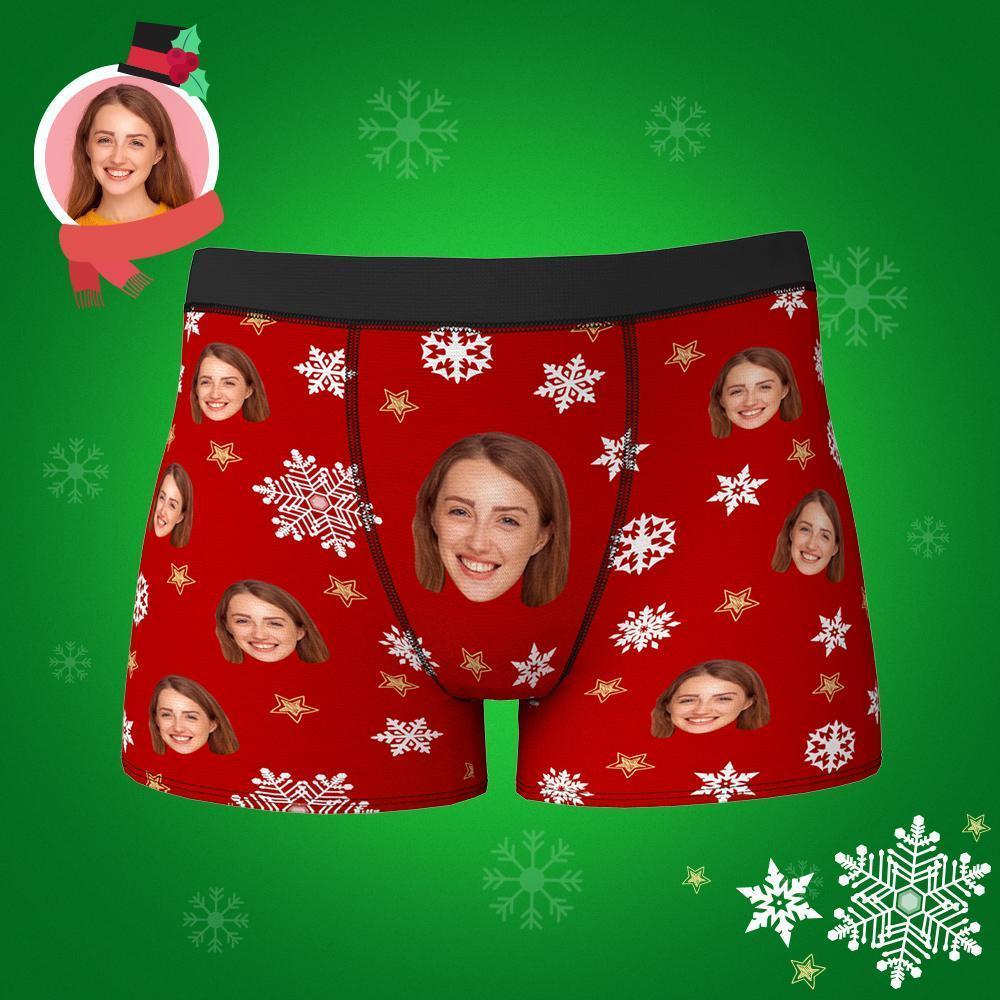 Custom Face Boxers Shorts Christmas Snowflakes Personalised Photo Unde