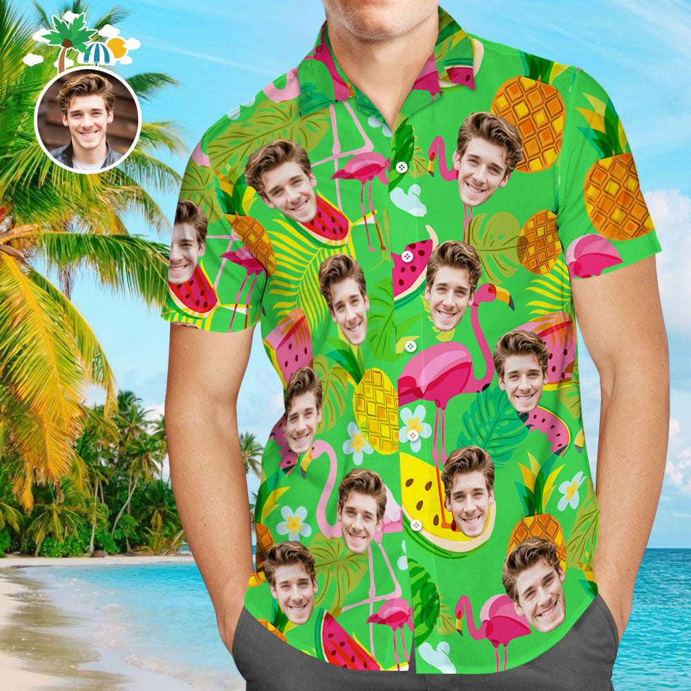 Custom Face Hawaiian Shirt Flamingo All Over Print Personalised Shirt Cherry Parrot with Your Photo