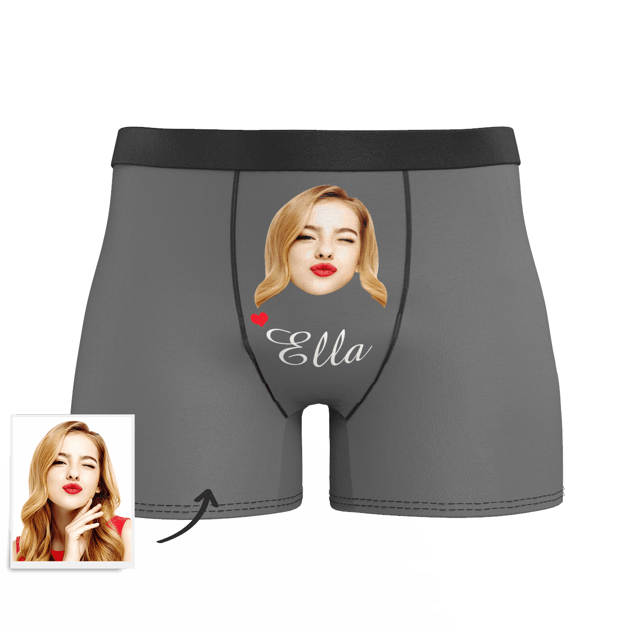 Grey Custom Men's Face And Name Colorful Boxer Shorts