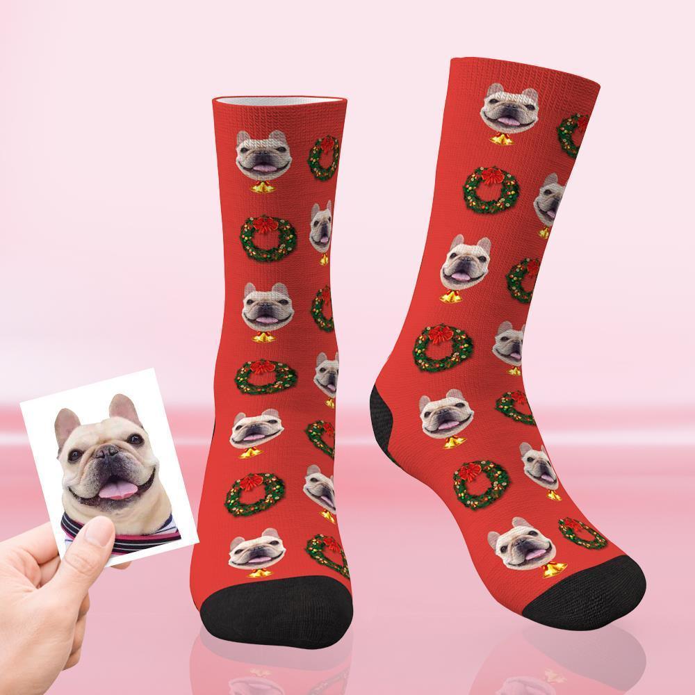 Custom Christmas Socks Personalised Face Funny Socks - Christmas Wreat