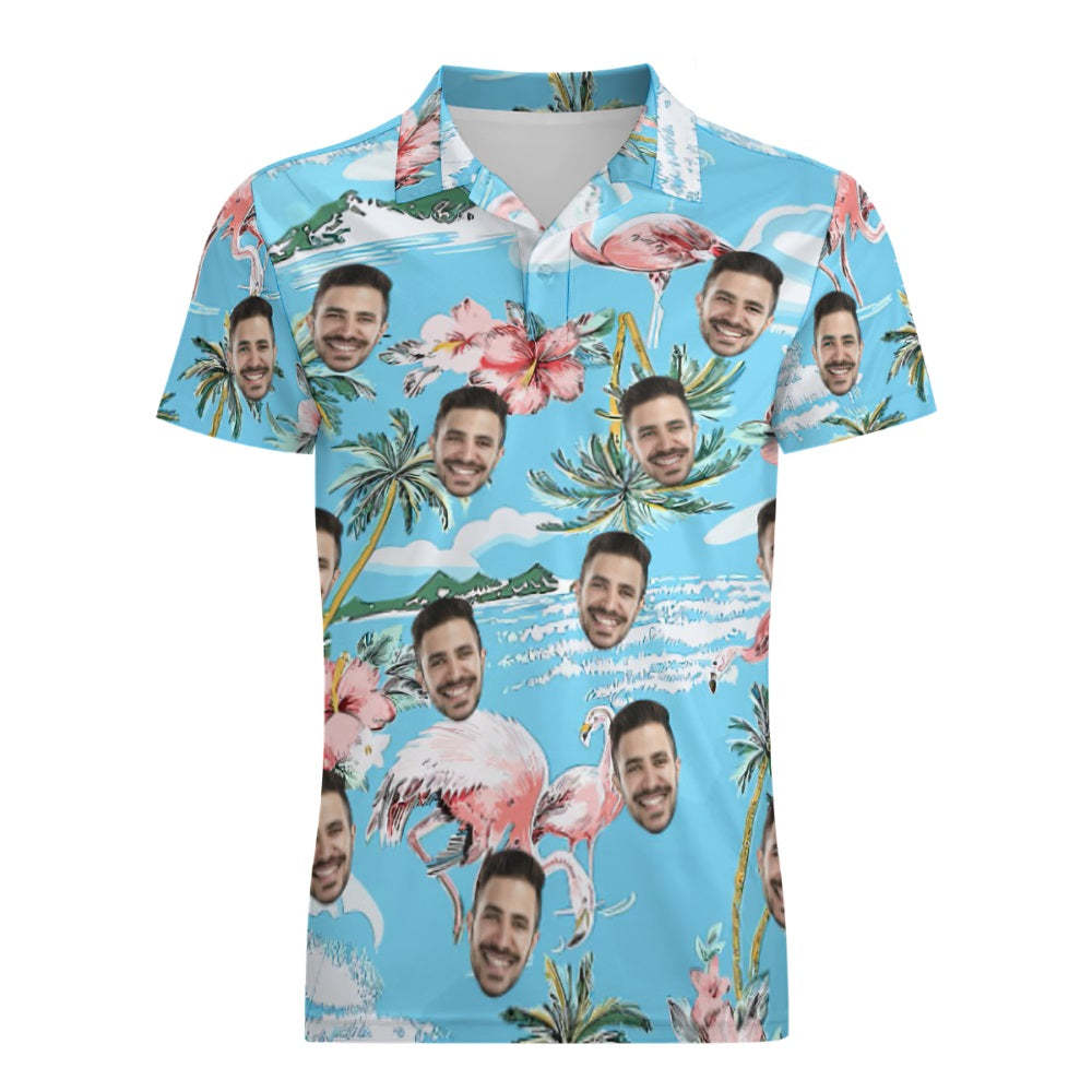 Men's Custom Face Polo Shirt Personalised Hawaiian Golf Shirts Flamingos