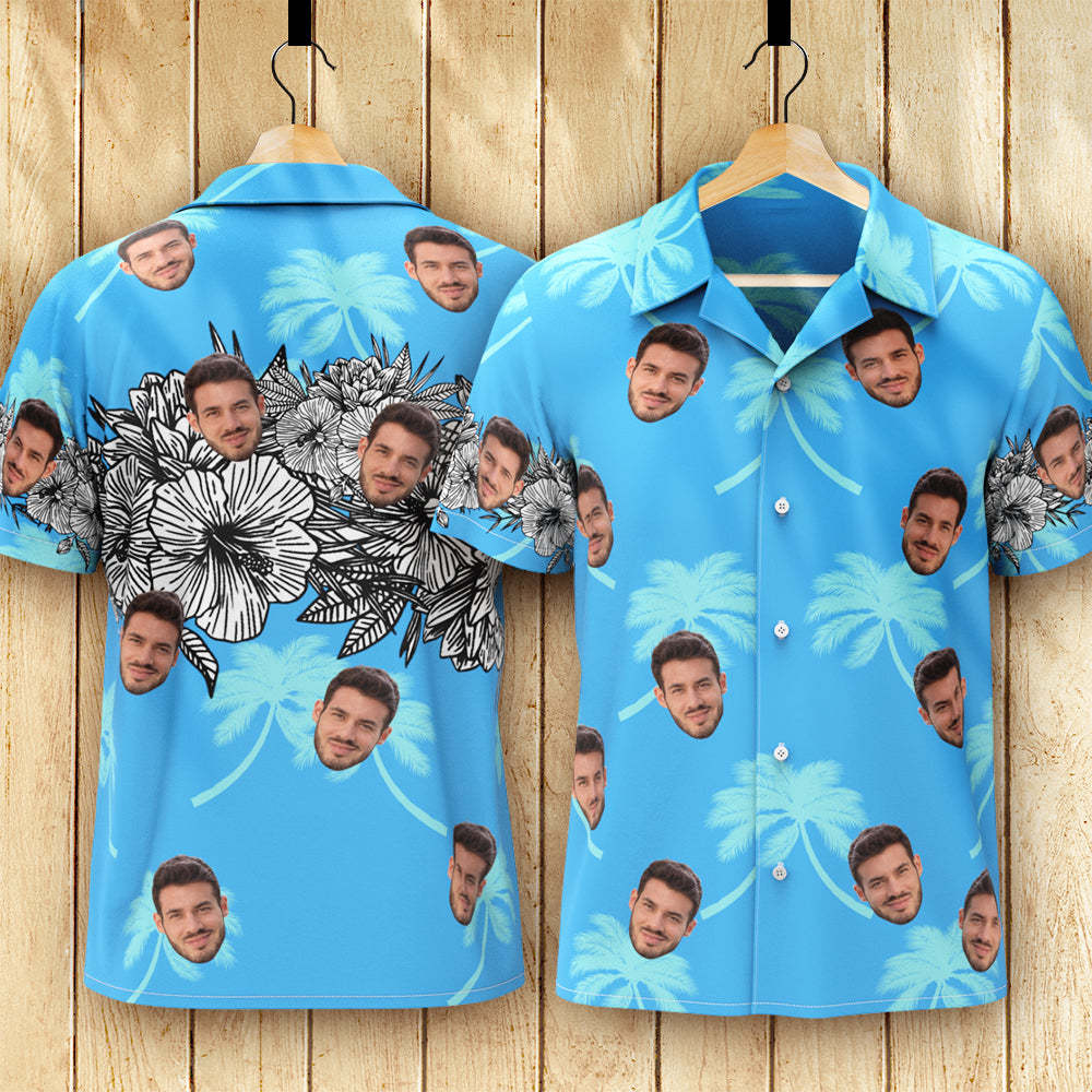 Custom Face Hawaiian Shirt Men's All Over Print Aloha Shirt Gift - Blue