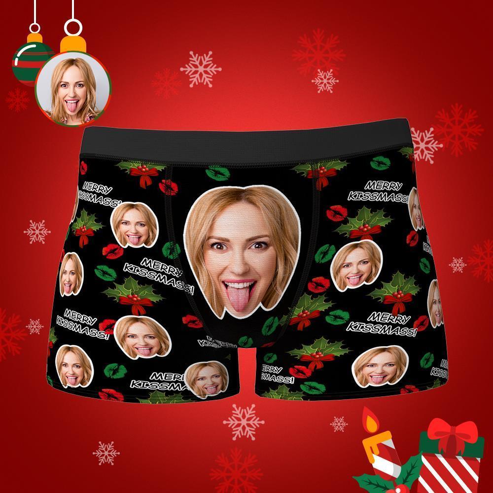 Custom Face Boxers Shorts Personalised Photo Underwear MERRY KISSMASS 