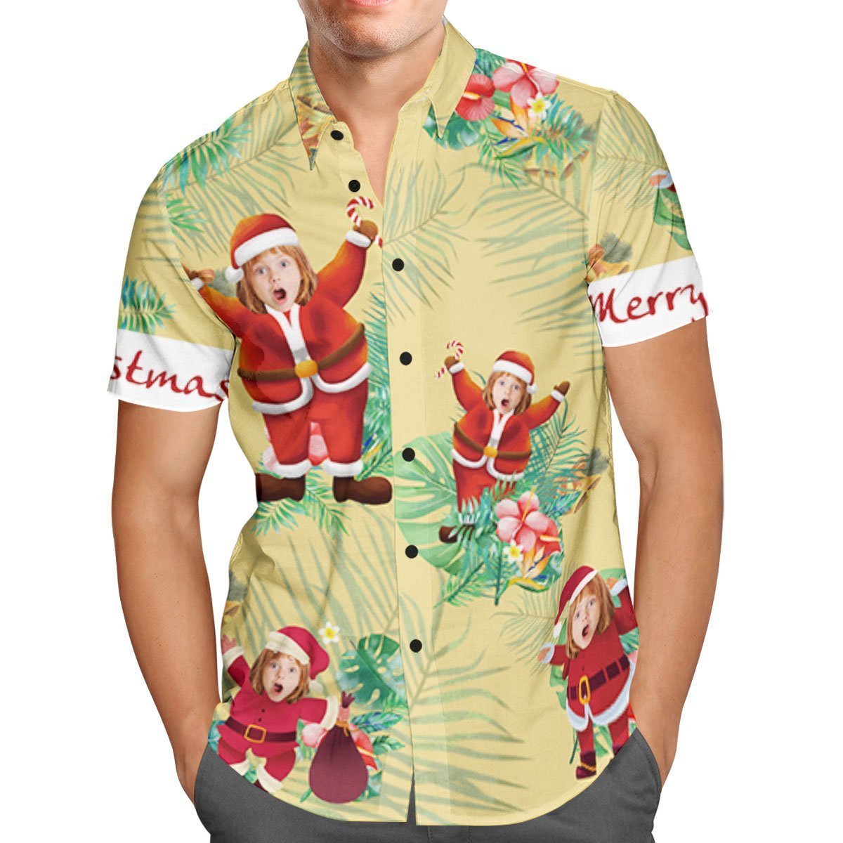 Custom Face Personalised Christmas Hawaiian Shirt Merry Christmas Santa Claus Holiday Gifts