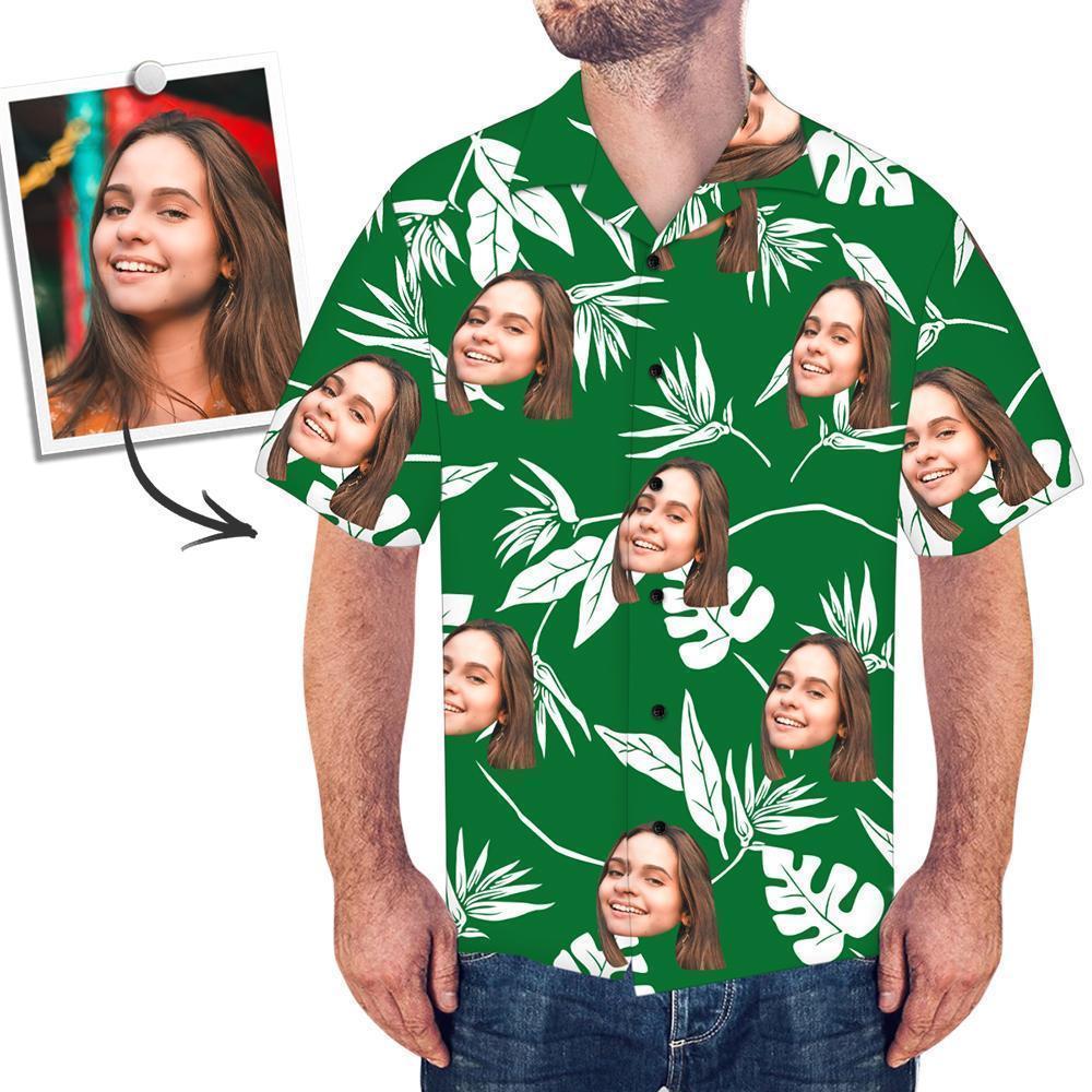 Men's Custom Face Shirt Hawaiian Shirt Short Sleeve Green
