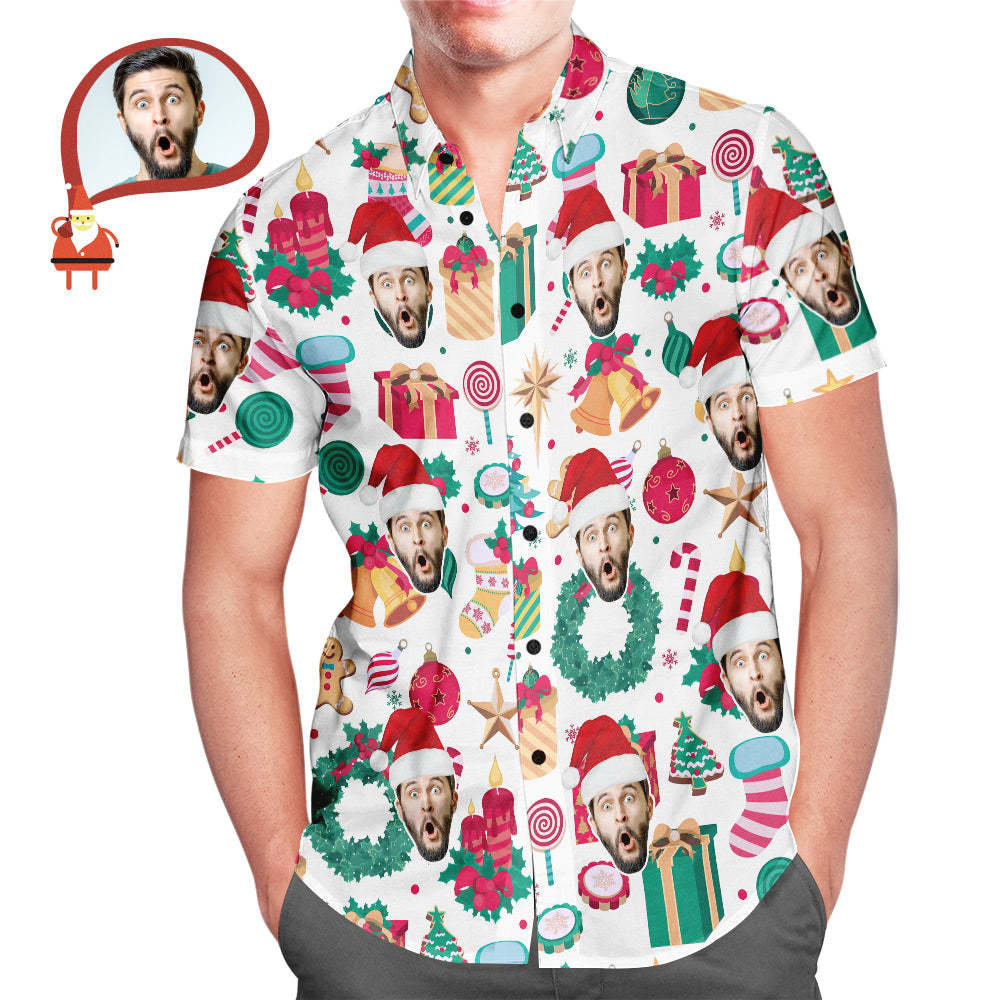 Funny Custom Face Christmas Pattern Hawaiian Shirt Gift for Him - MyFaceUnderwearAU