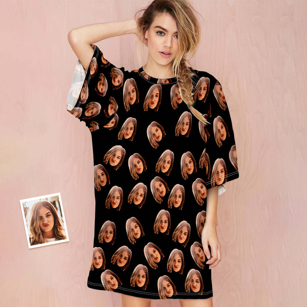 Custom Photo Face Nightdress Personalised Women's Oversized Colorful Nightshirt Gifts For Women - MyFaceUnderwearAU