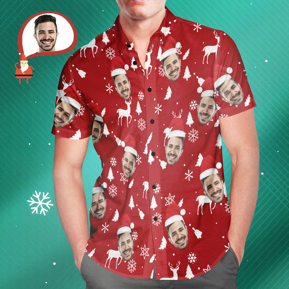 Custom Face Christmas Red Hawaiian Shirts Personalised Photo Shirts Gift For Men - MyFaceUnderwearAU