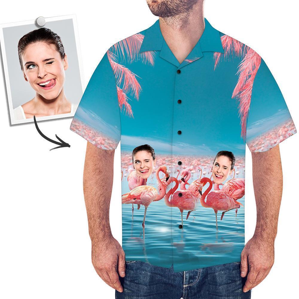Men's Custom Face Shirt Hawaiian Shirt Short Sleeve Flamingo