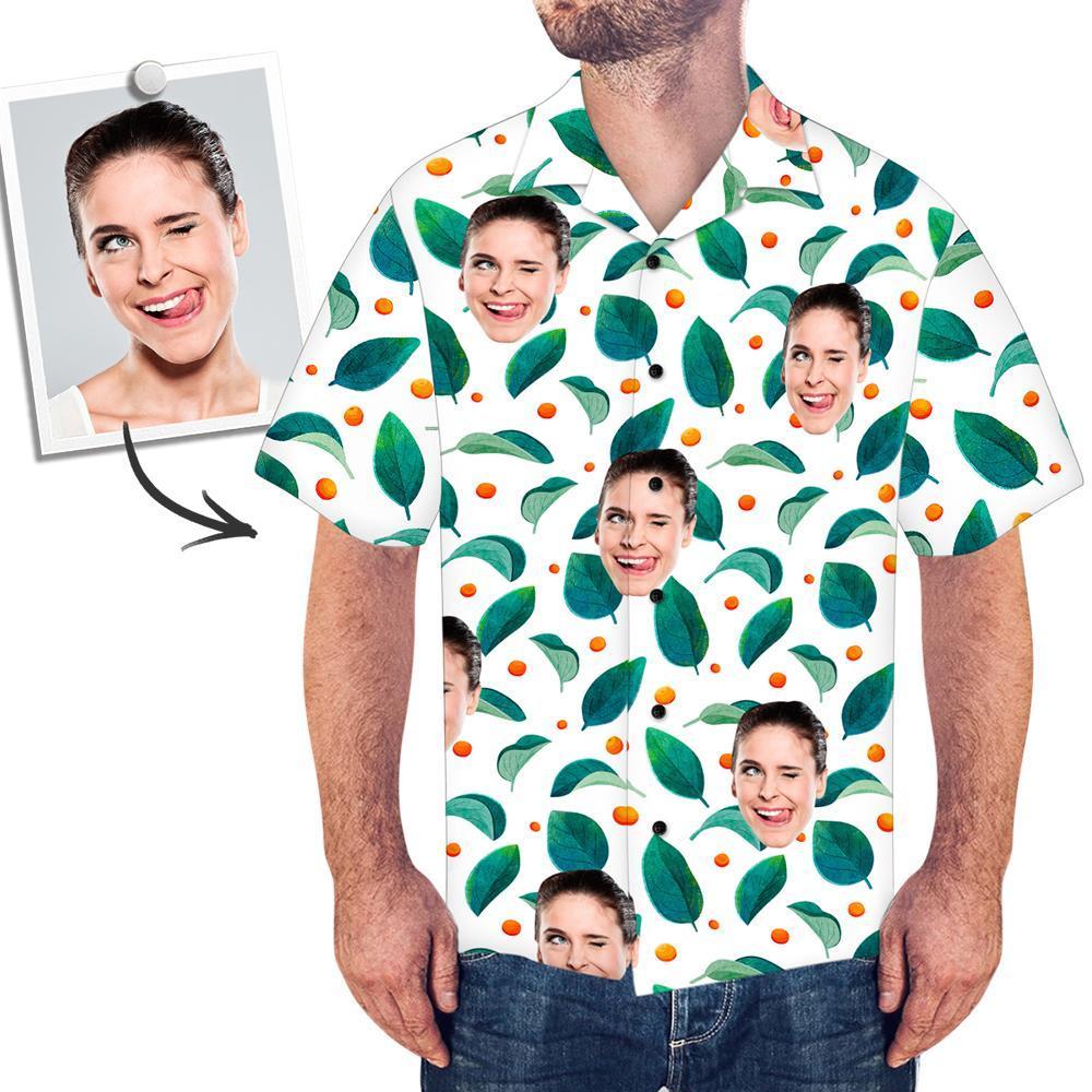 Men's Custom Face Shirt Hawaiian Shirt Short Sleeve Leaves And Dot