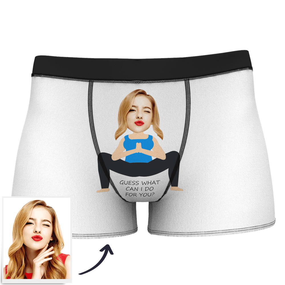 White Men's Custom Face On Body Boxer Shorts - Deep knee bend