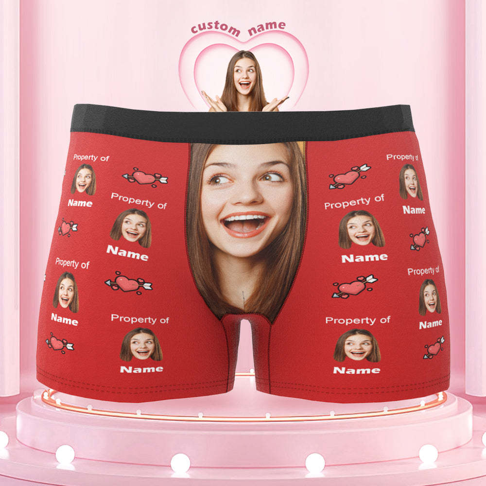 Customized Boxer Briefs Love Heart Property of Name Men's Personalised Underwear Funny Gift - MyFaceUnderwearAU