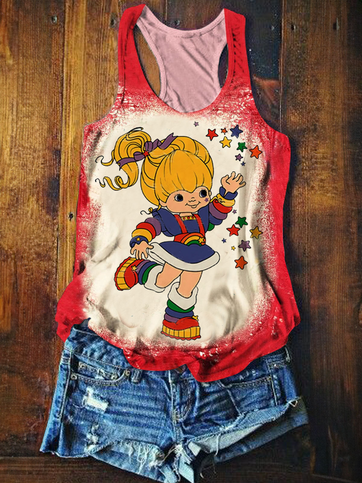 Rainbow Brite Tie Dye Printed Casual Tank Top