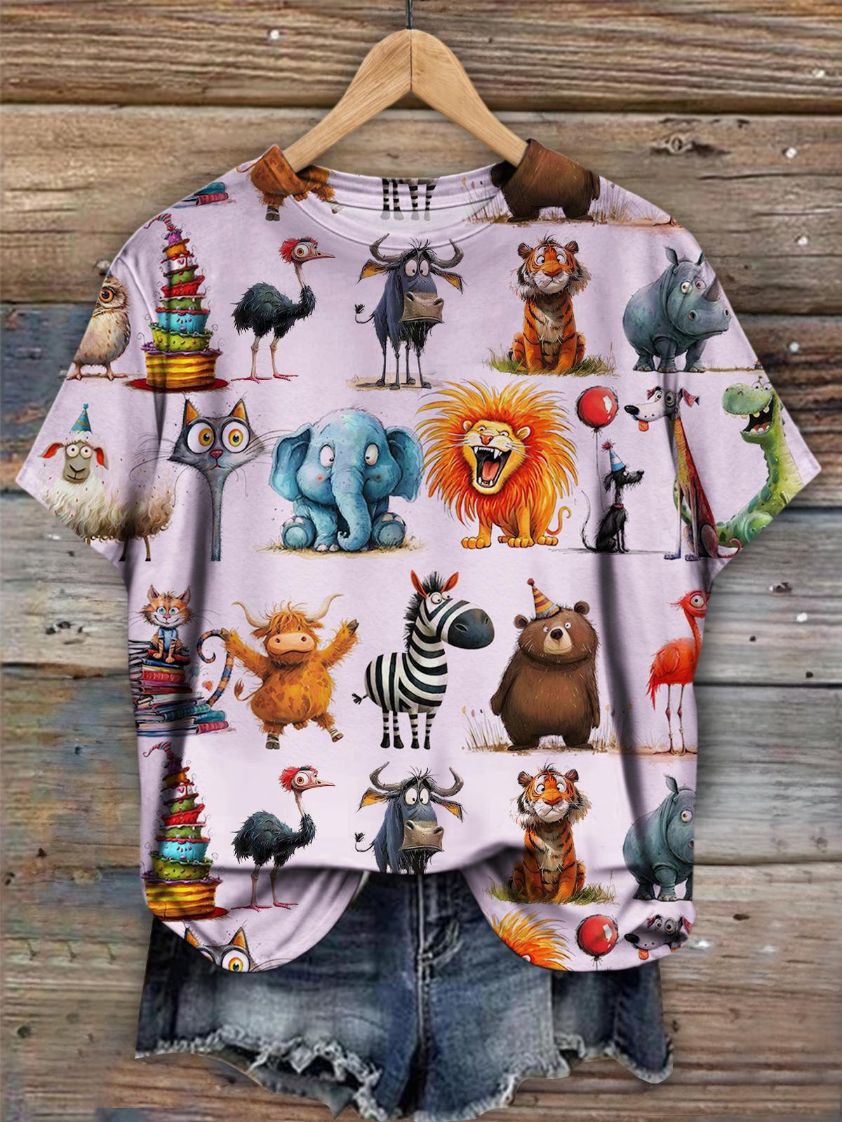 Cute Animal Print Casual Tops