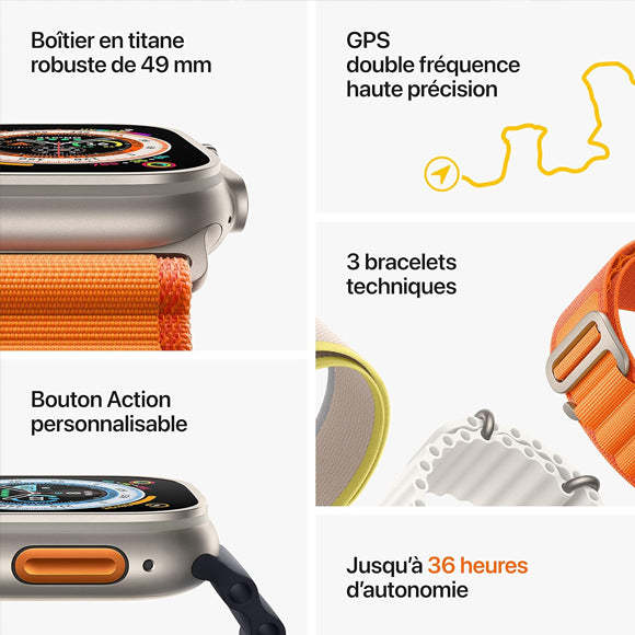 Apple Watch Ultra 2022 (GPS + Cellular, 49mm) Montre connectée Titane Titanium-HelloMarket