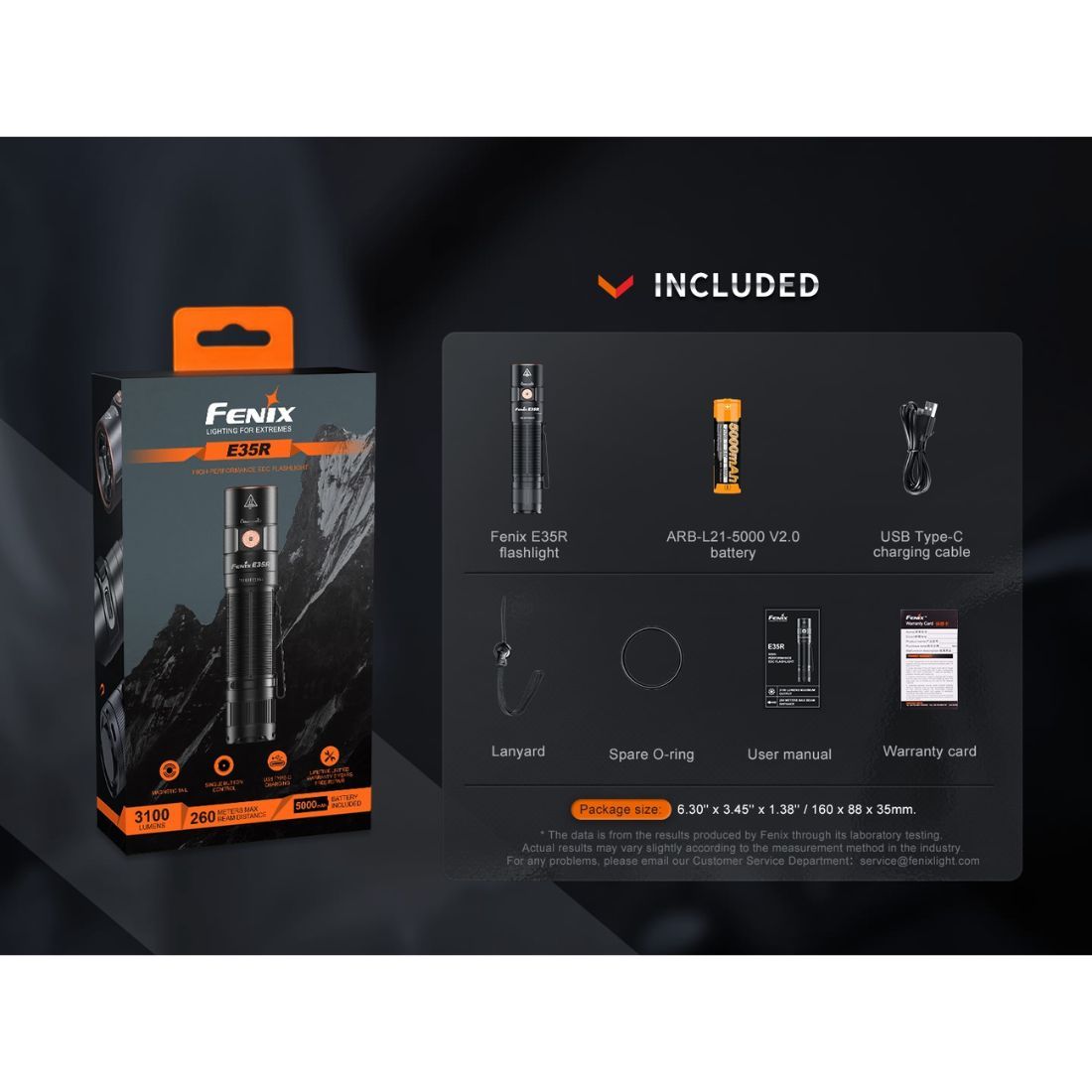 Fenix E35R SST70 Cool White 3100 Lumen Flashlight
