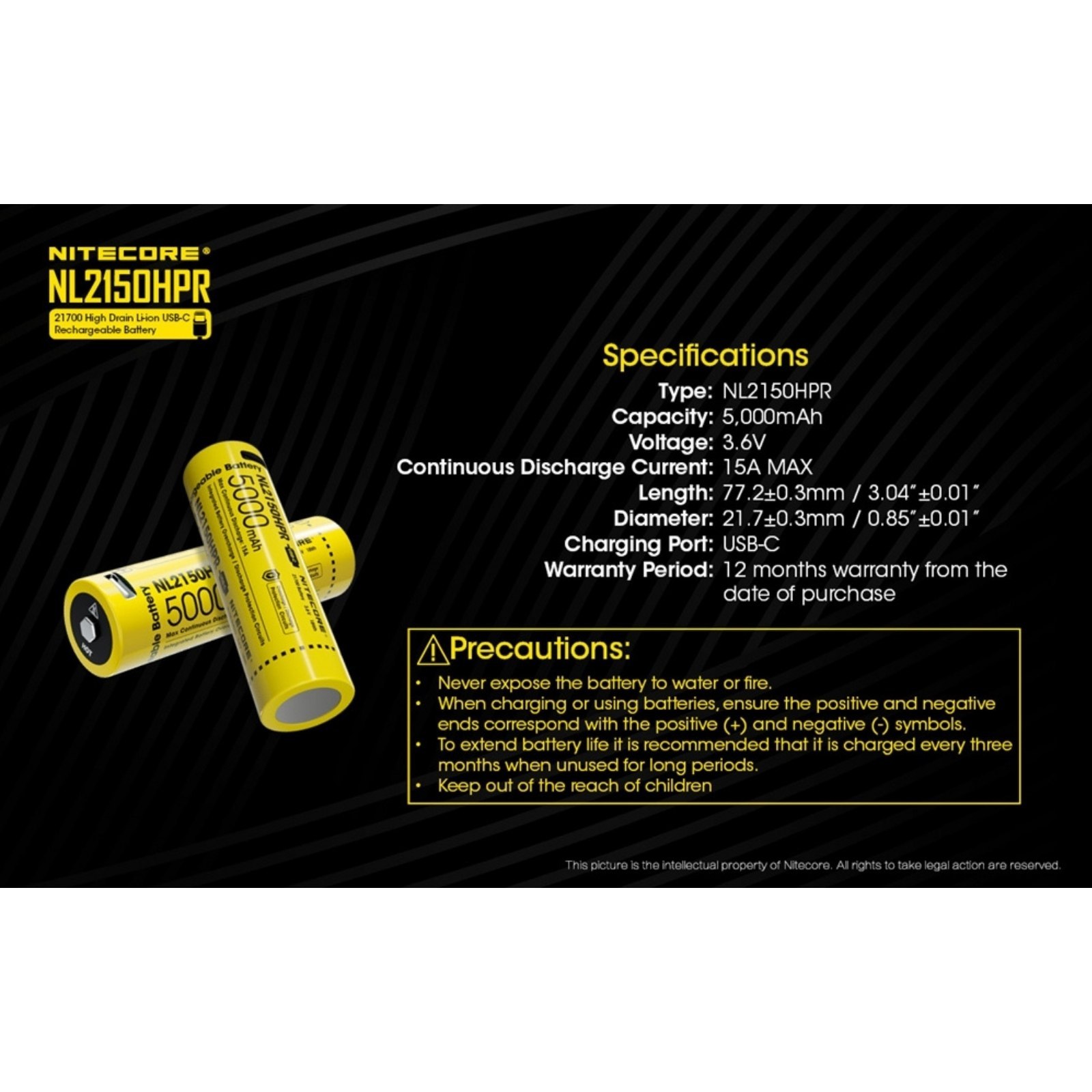 Nitecore NL2150HPR 5000mAh USB-C Rechargeable 21700 Battery