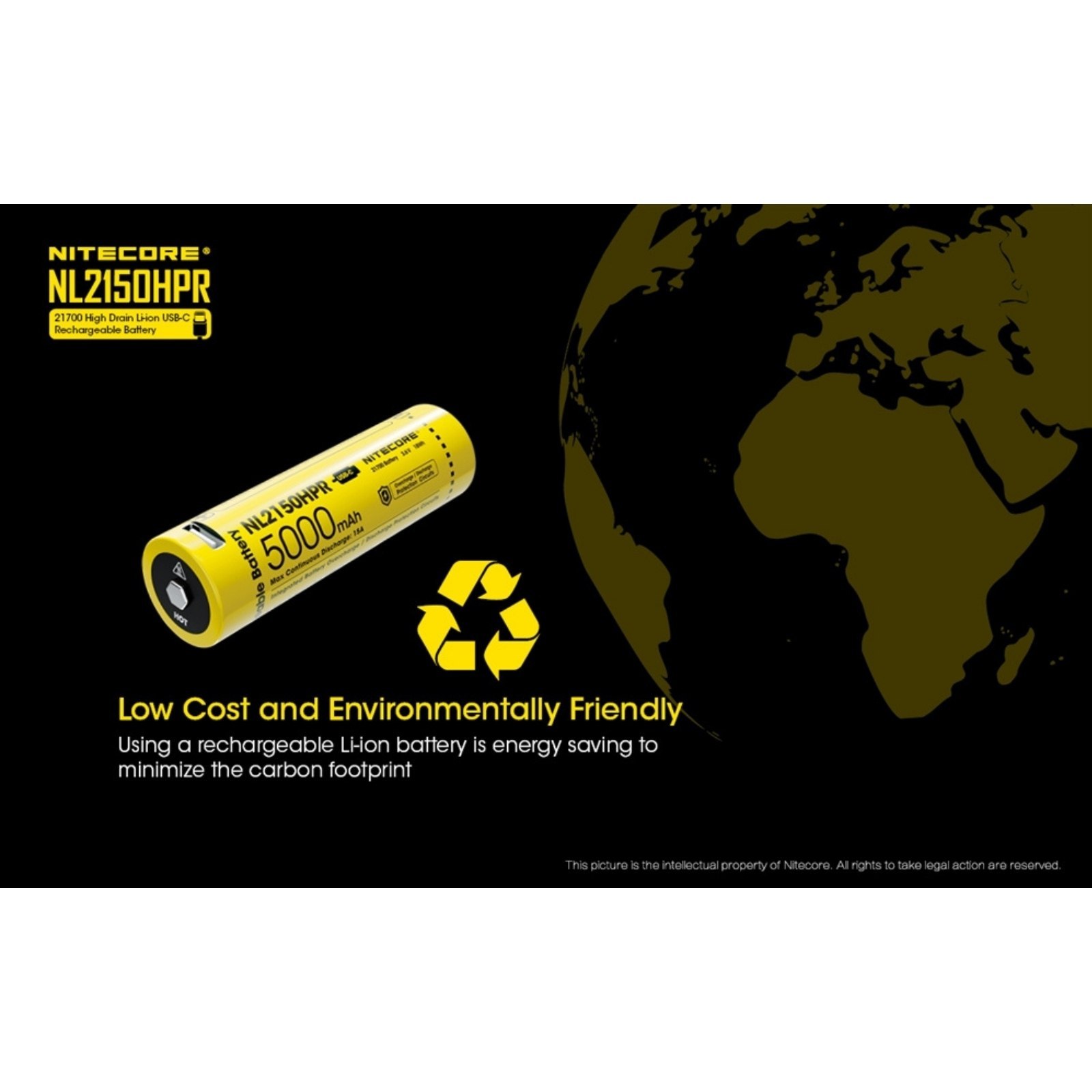Nitecore NL2150HPR 5000mAh USB-C Rechargeable 21700 Battery