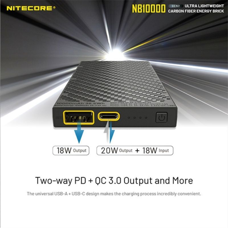 Nitecore NB10000 Gen II Silver USB/USB-C Dual Port Powerbank