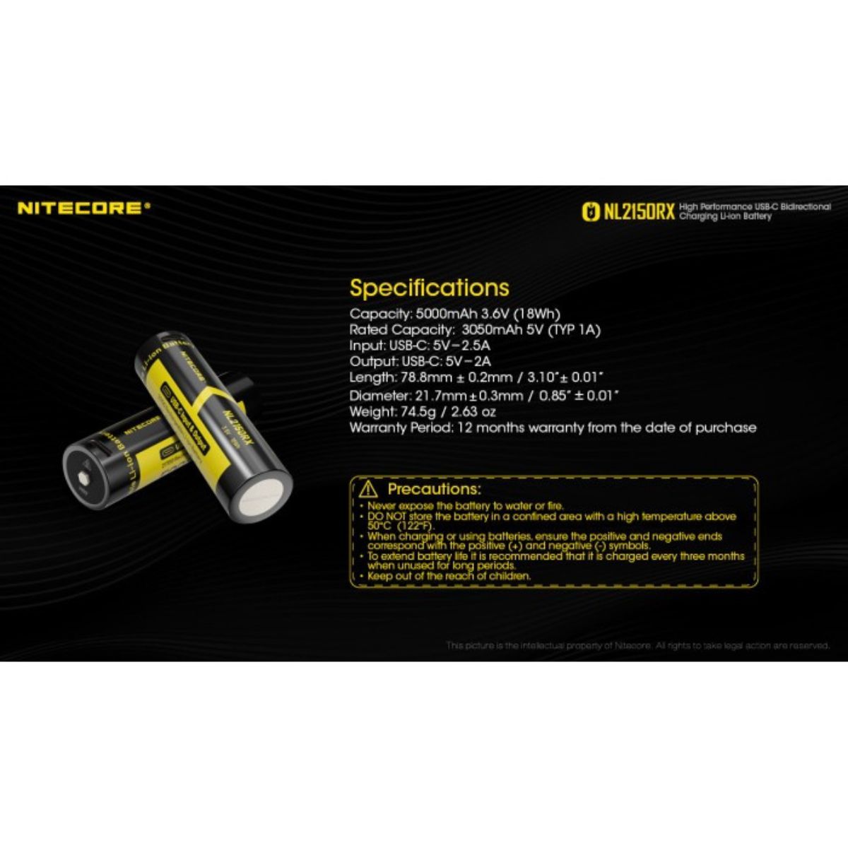 Nitecore NL2150RX 21700 500mAh 8A USB-C Rechargable Battery