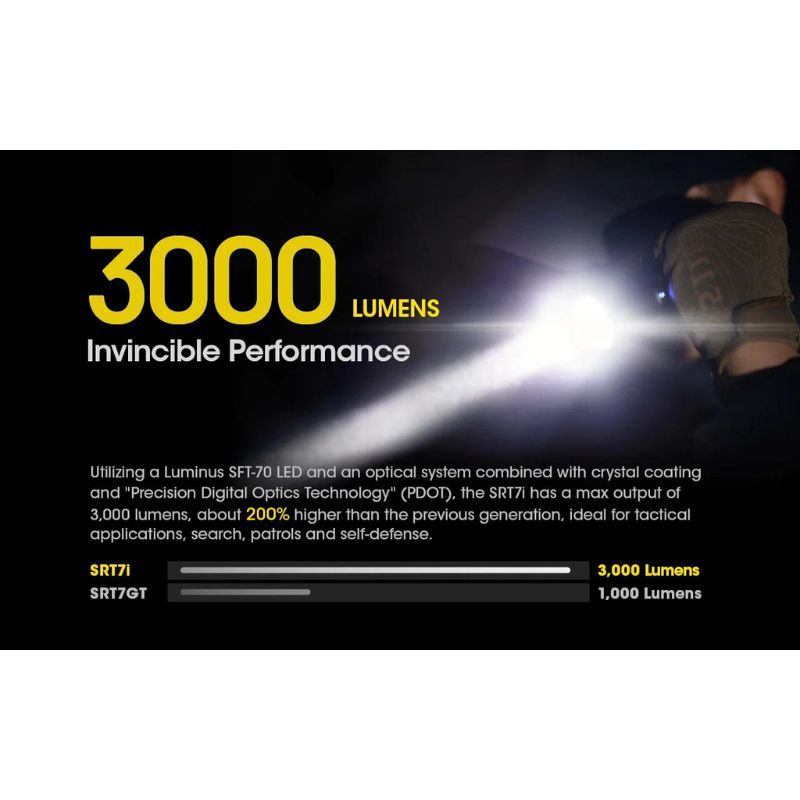 Nitecore SRT7i 3000 Lumen LUMINUS SFT-70 Tactical Flashlight