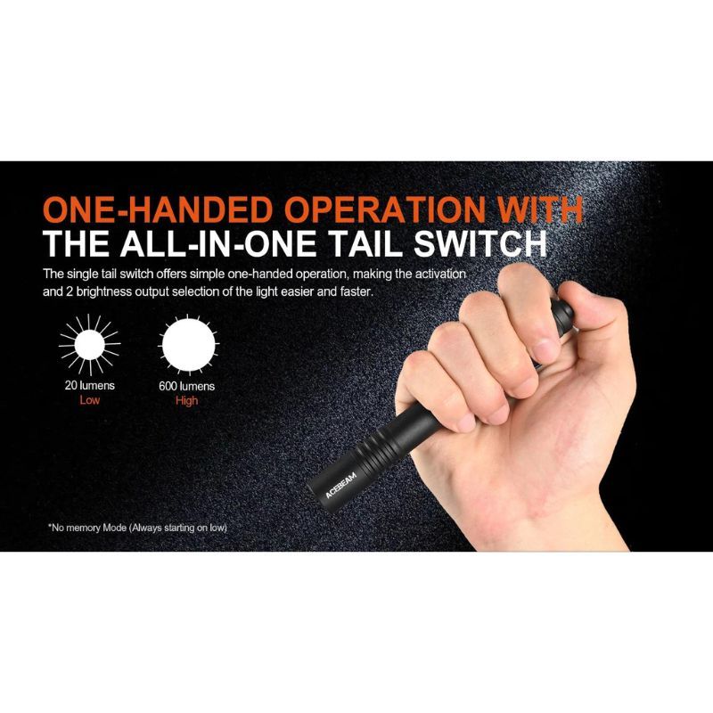 Acebeam Pokelit Black Nichia 519A LED 600 Lumen Flashlight