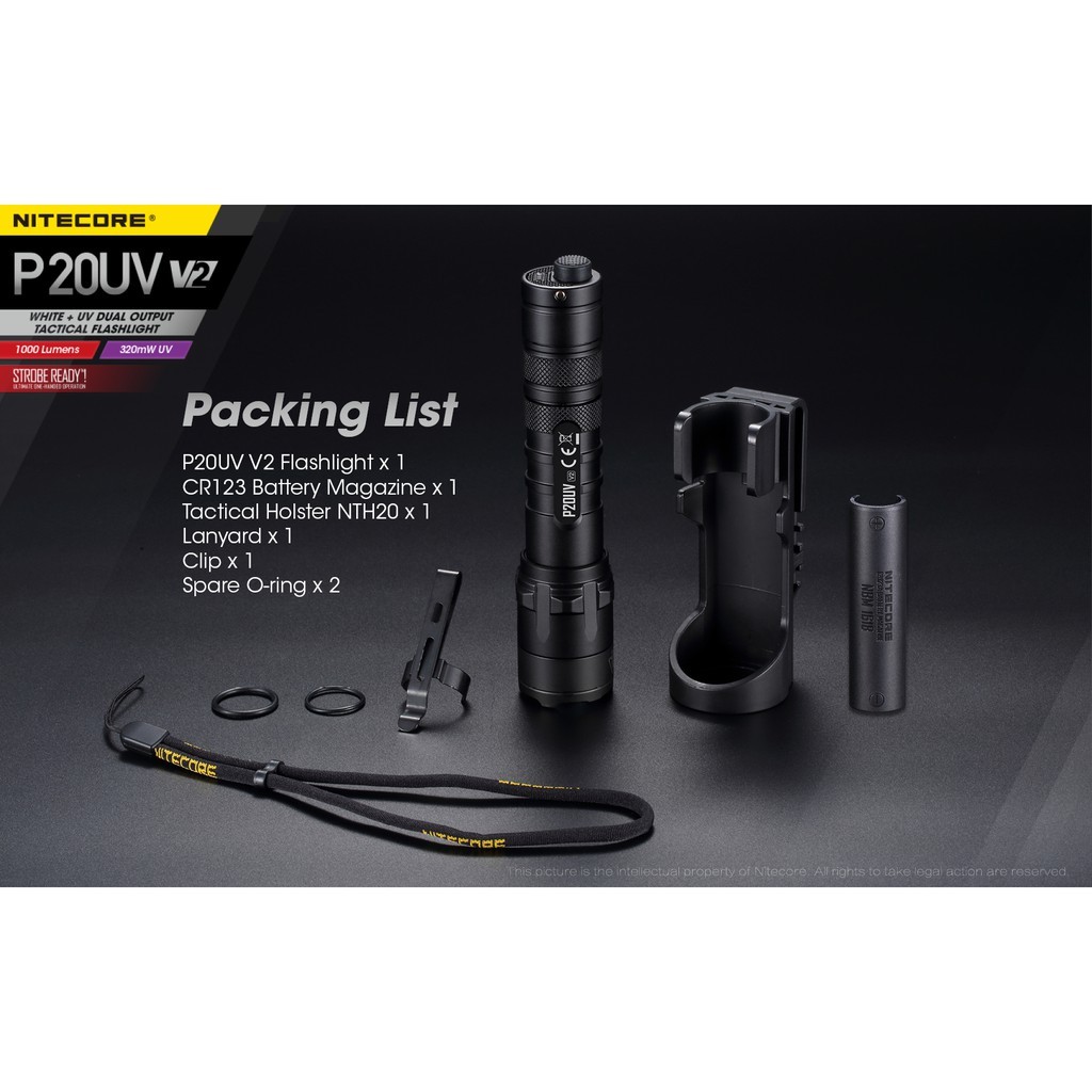 Nitecore P20UV V2 1000 Lumens CREE XP-L2 V6 LED + 4 UV LEDs Flashlight