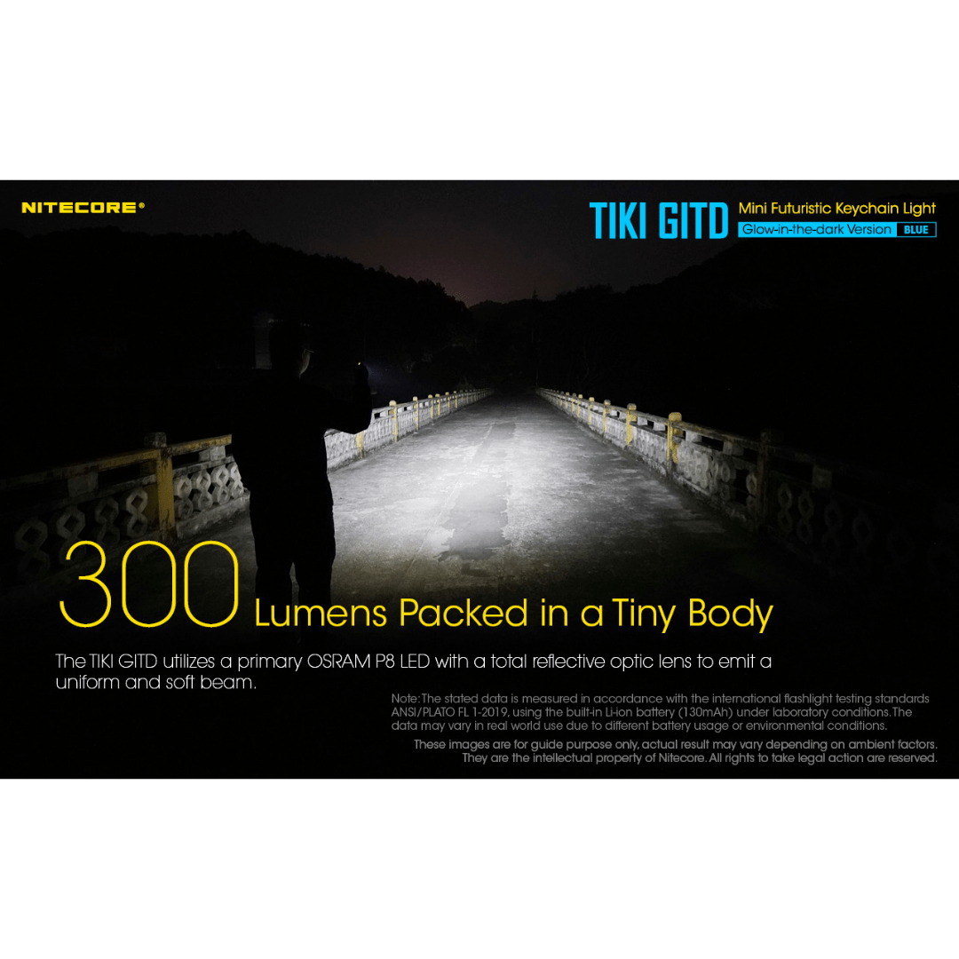 Nitecore Tiki GITD 300 Lumen Keychain Flashlight (Blue)