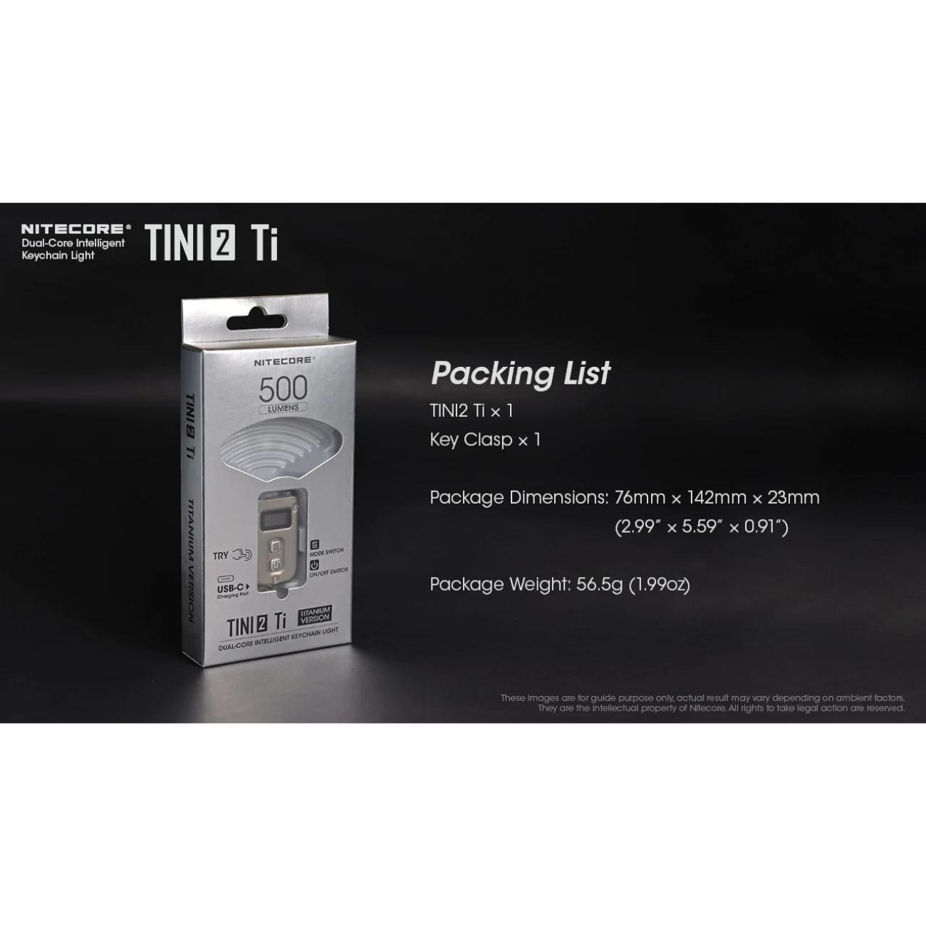 Nitecore TINI 2 Titanium 500 Lumen Keychain Flashlight