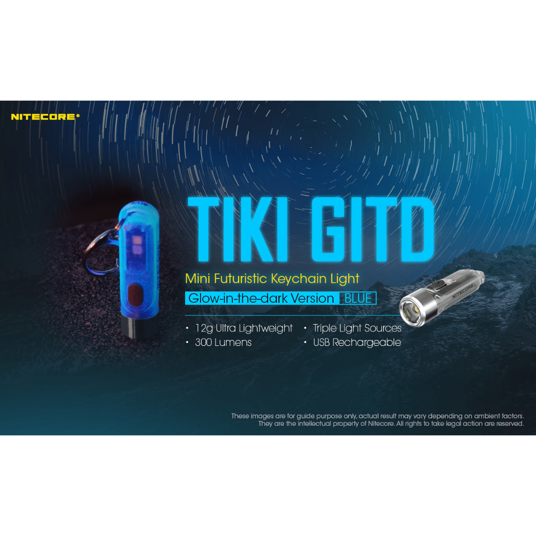 Nitecore Tiki GITD 300 Lumen Keychain Flashlight (Blue)