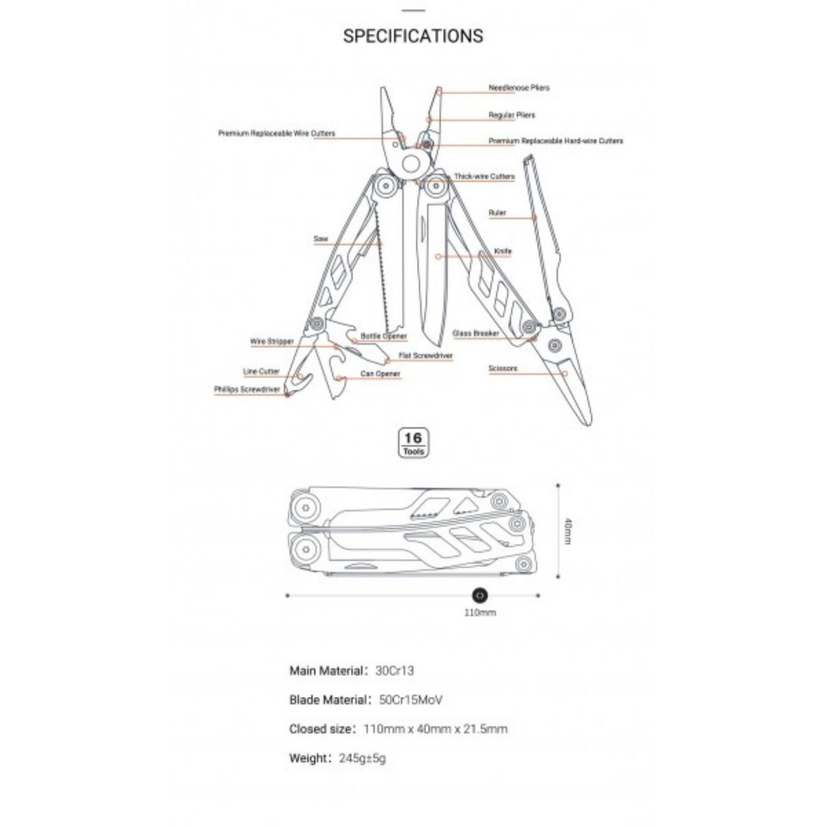 Nextool 16 In 1 Flagship Pro (Blade Replacement) Multitool NE20232